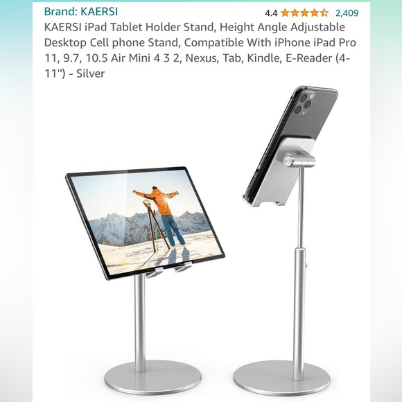 Hands free sturdy Tablet phone adjustable desktop Holder Stand - Silver - Picture 2 of 13